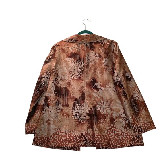 Chicos Open front Floral Silk Blend Womens Jacket Front Pockets Lightweight Sz M - Picture 2 of 8